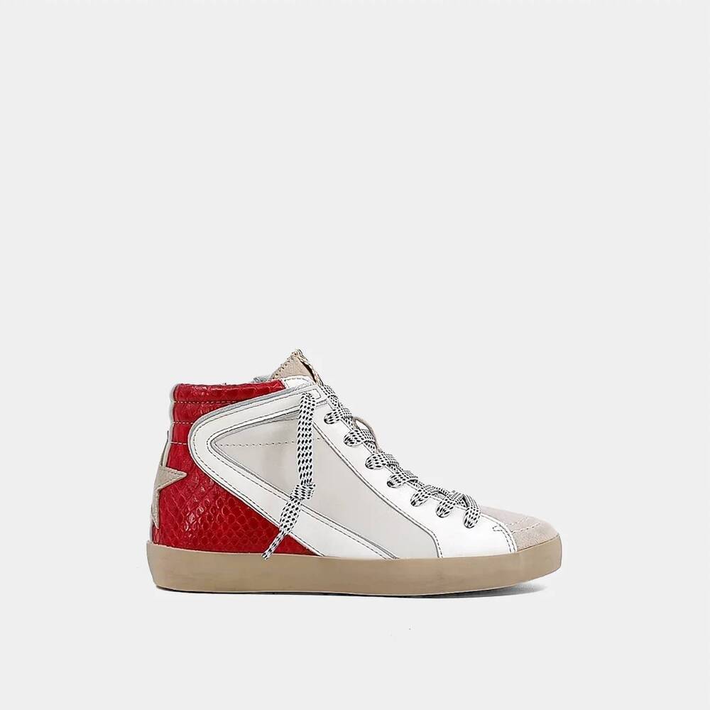 NEW SHU SHOP kids rooney high top sneaker in dark red snake